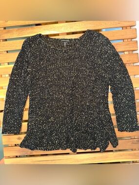 Eileen Fisher Black Long Sleeve 100% Organic Cotton Sheer Top